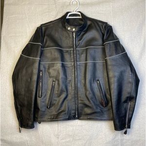 Black Leather Biker Rider Jacket Mens 44 Heavy with removable liner EUC